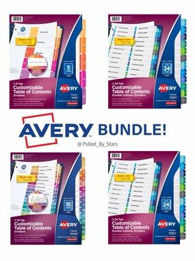 (4) NWT Packs of AVERY Ready Index Tab & Binder Dividers (11143, 11131, 11321)